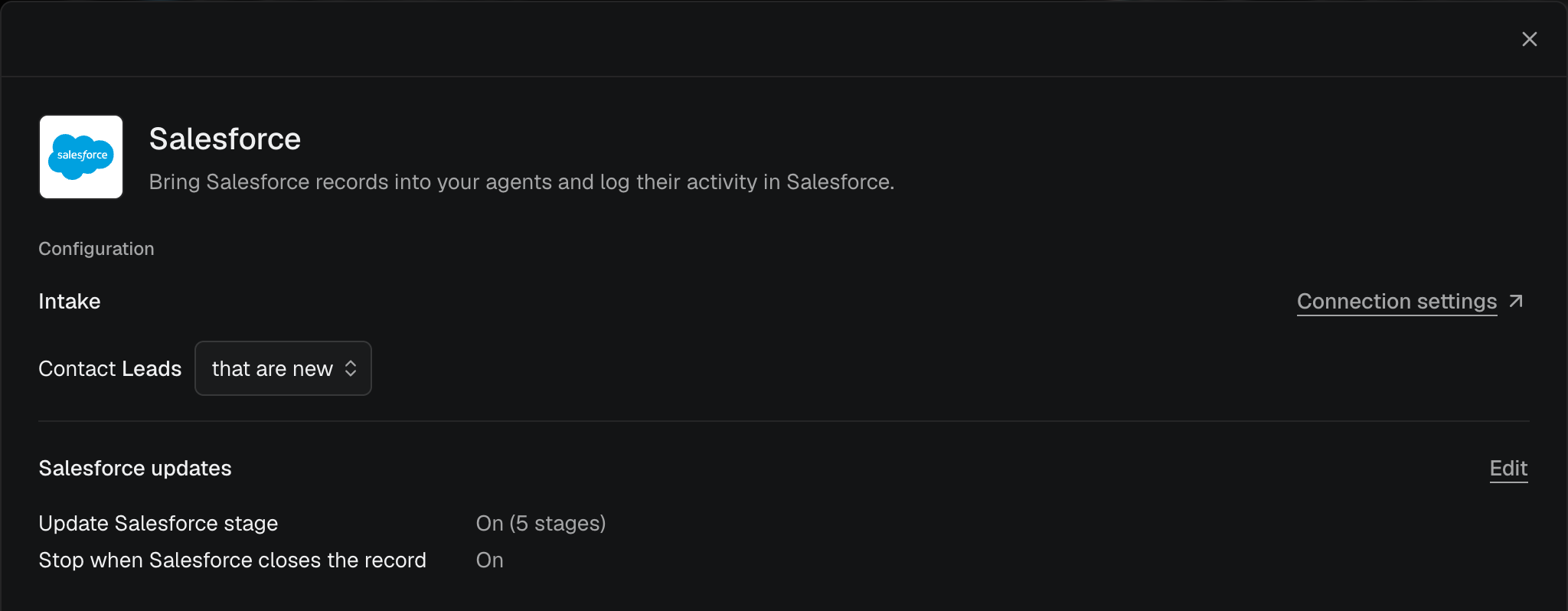 The Salesforce intake row of a task.