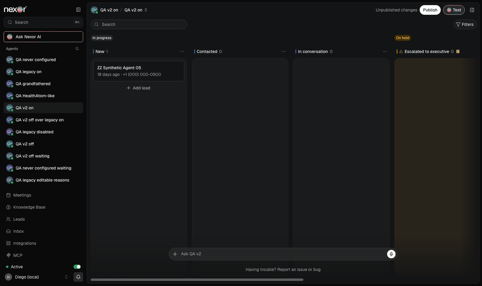 Left sidebar with the Active switch above the account