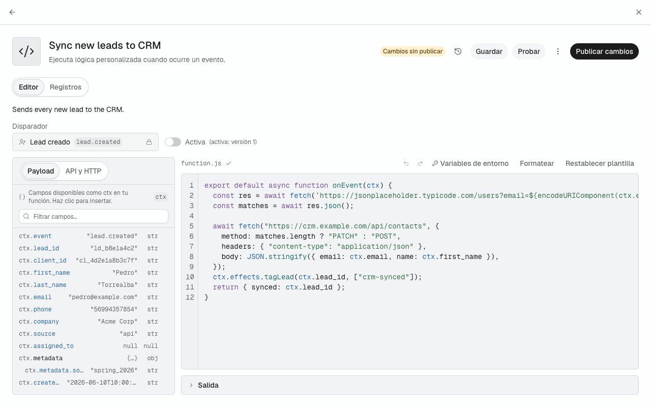 El editor de la Cloud Function con Cambios sin publicar, el botón Historial de versiones y Guardar, Probar y Publicar cambios.