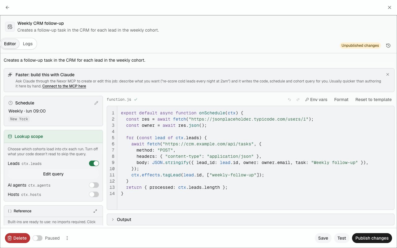 The Scheduled Function editor with Unpublished changes in the header, and Save, Test, and Publish changes in the footer.