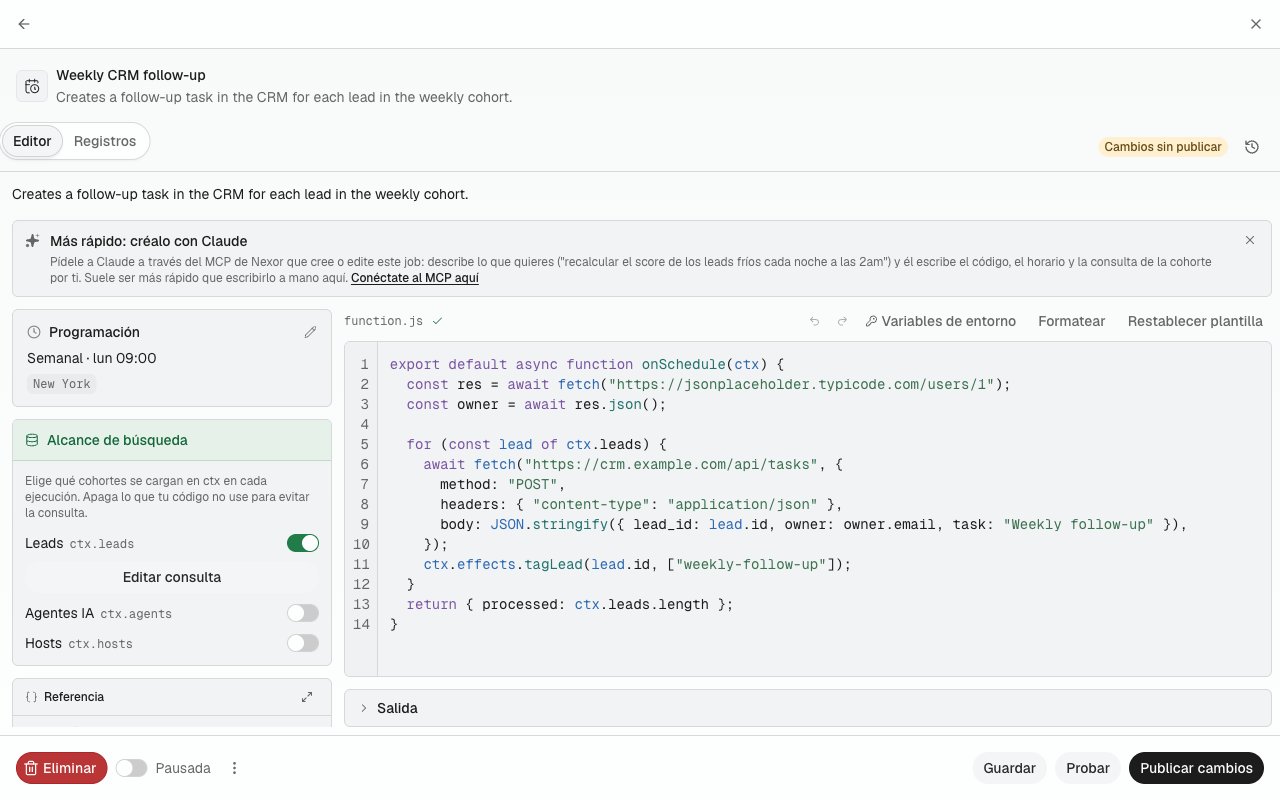 El editor de la Función programada con Cambios sin publicar en el encabezado, y Guardar, Probar y Publicar cambios en el pie.