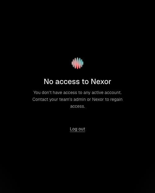 The No access to Nexor screen, with a Log out link