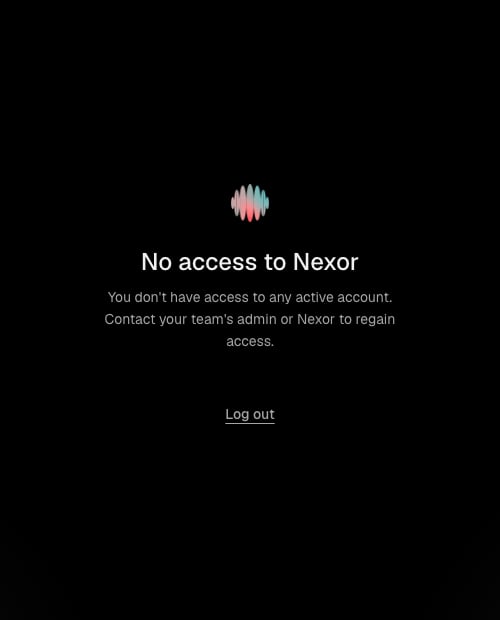 The No access to Nexor screen, with a Log out link