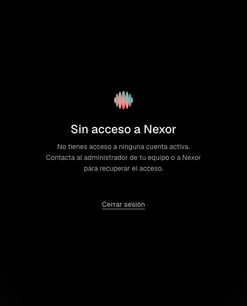 La pantalla Sin acceso a Nexor, con el enlace Cerrar sesión