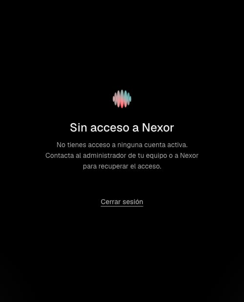 La pantalla Sin acceso a Nexor, con el enlace Cerrar sesión