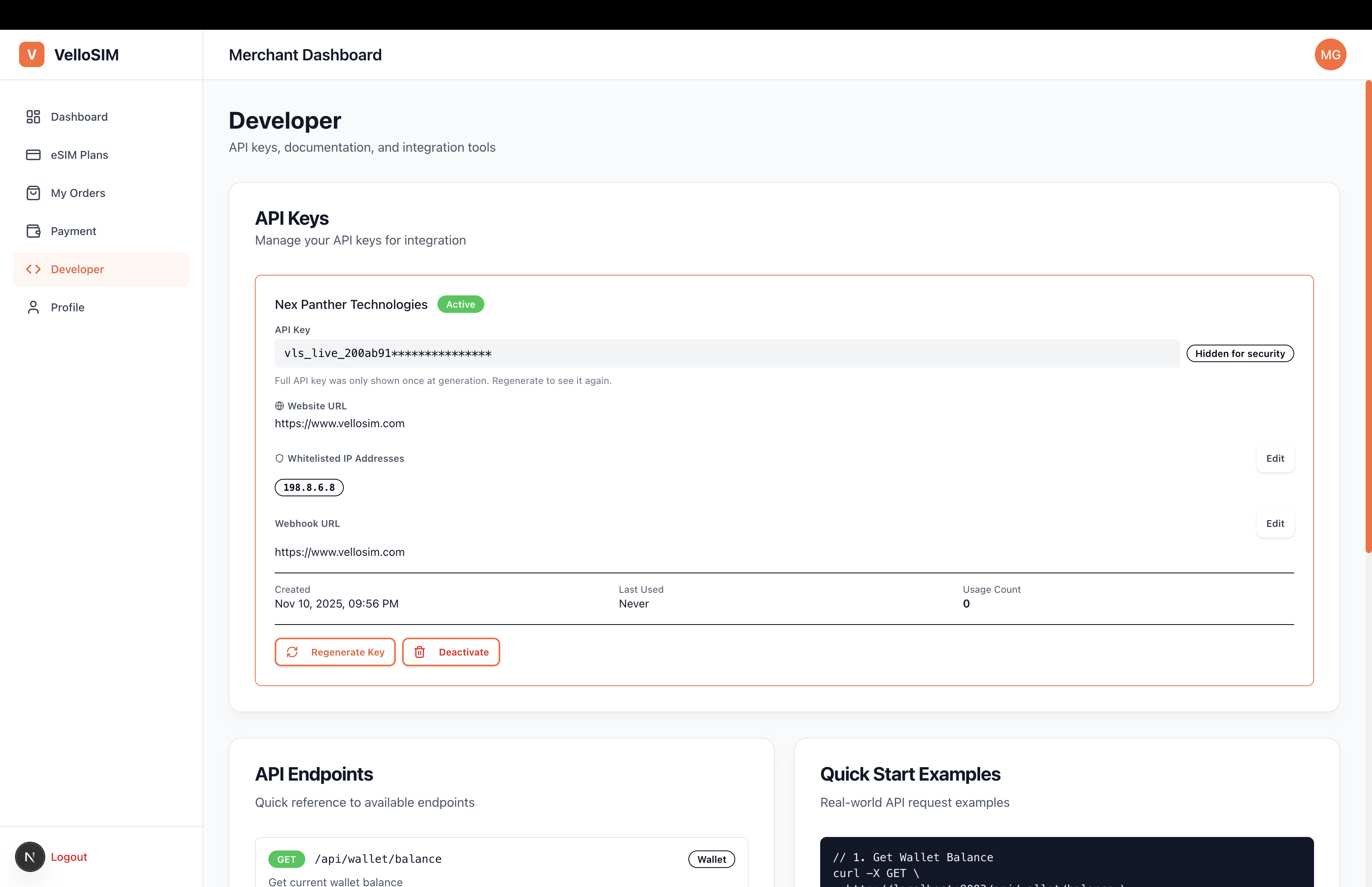 Generate API Key in Developer Dashboard