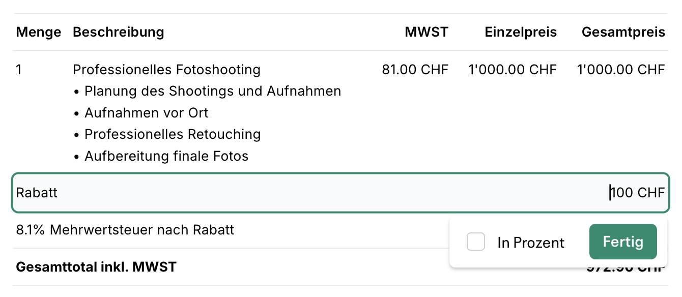 Rabattposition in einer Forderung