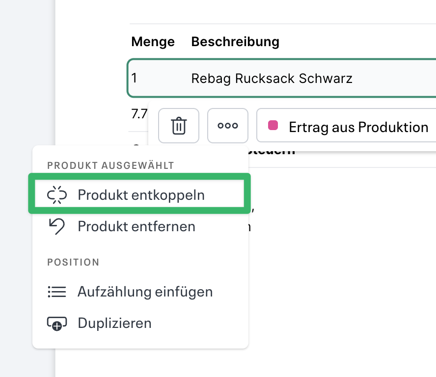 Produkt entkoppeln