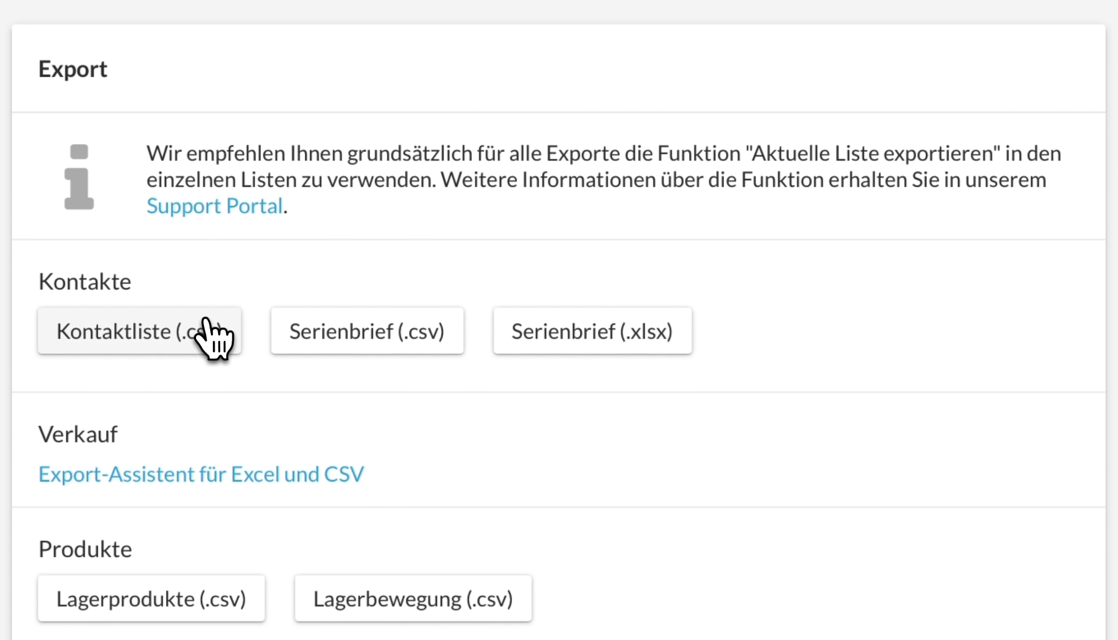 bexio Einstellungen > Import / Export