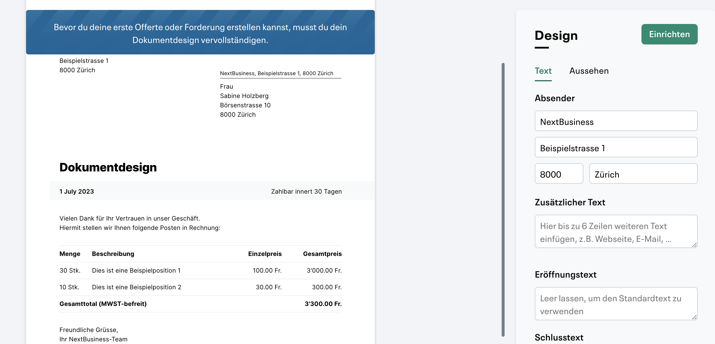 Forderungen personalisieren