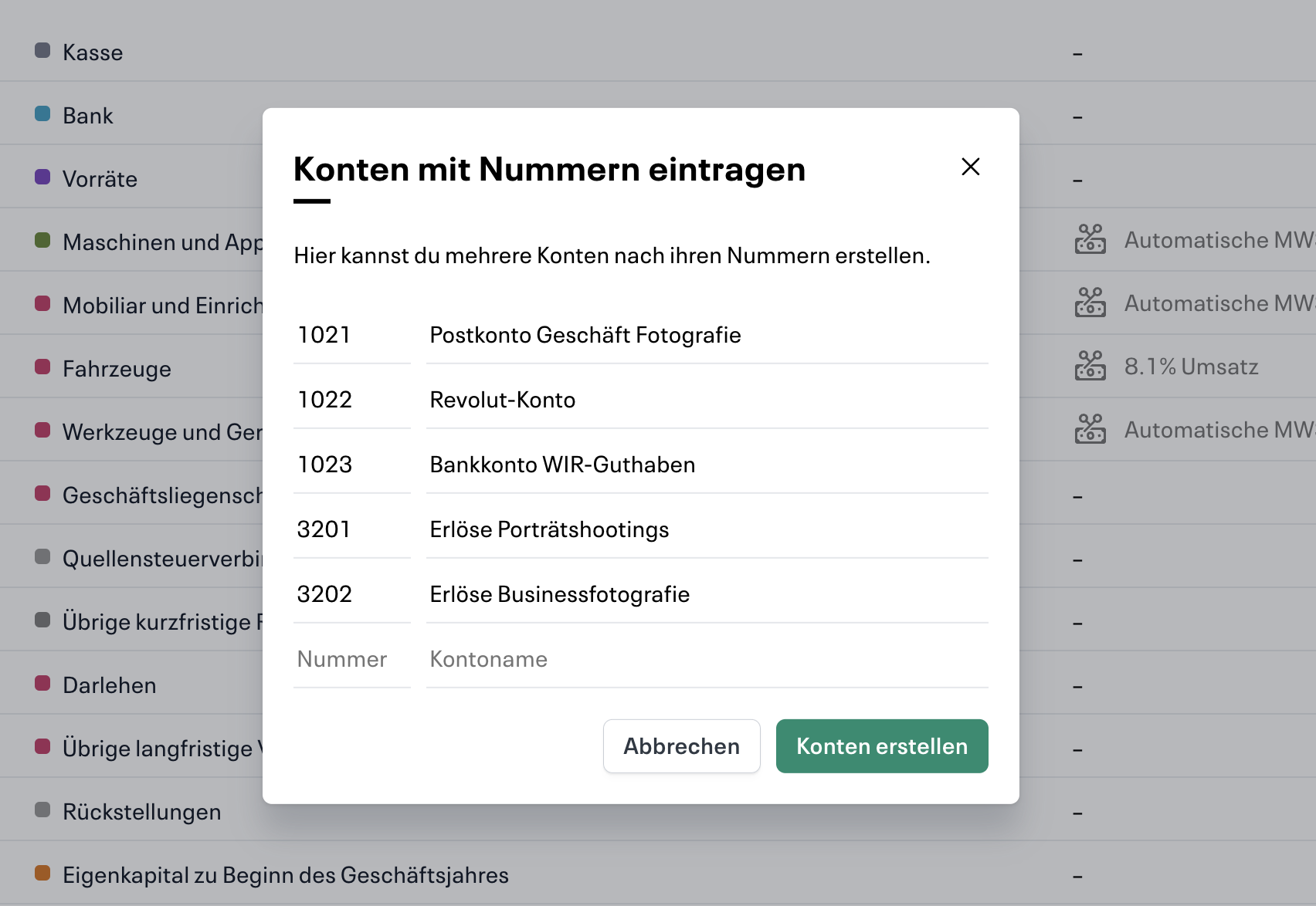 Mit Nummern eintragen