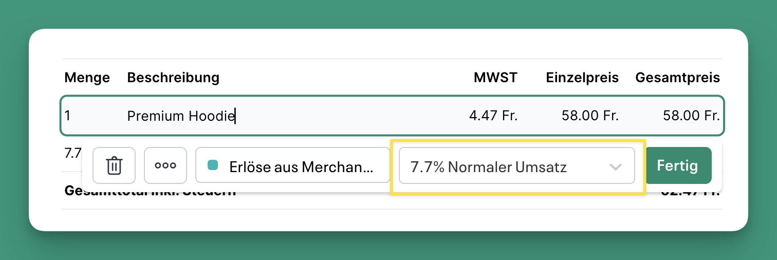 Mehrwertsteuer in Forderungen auswählen