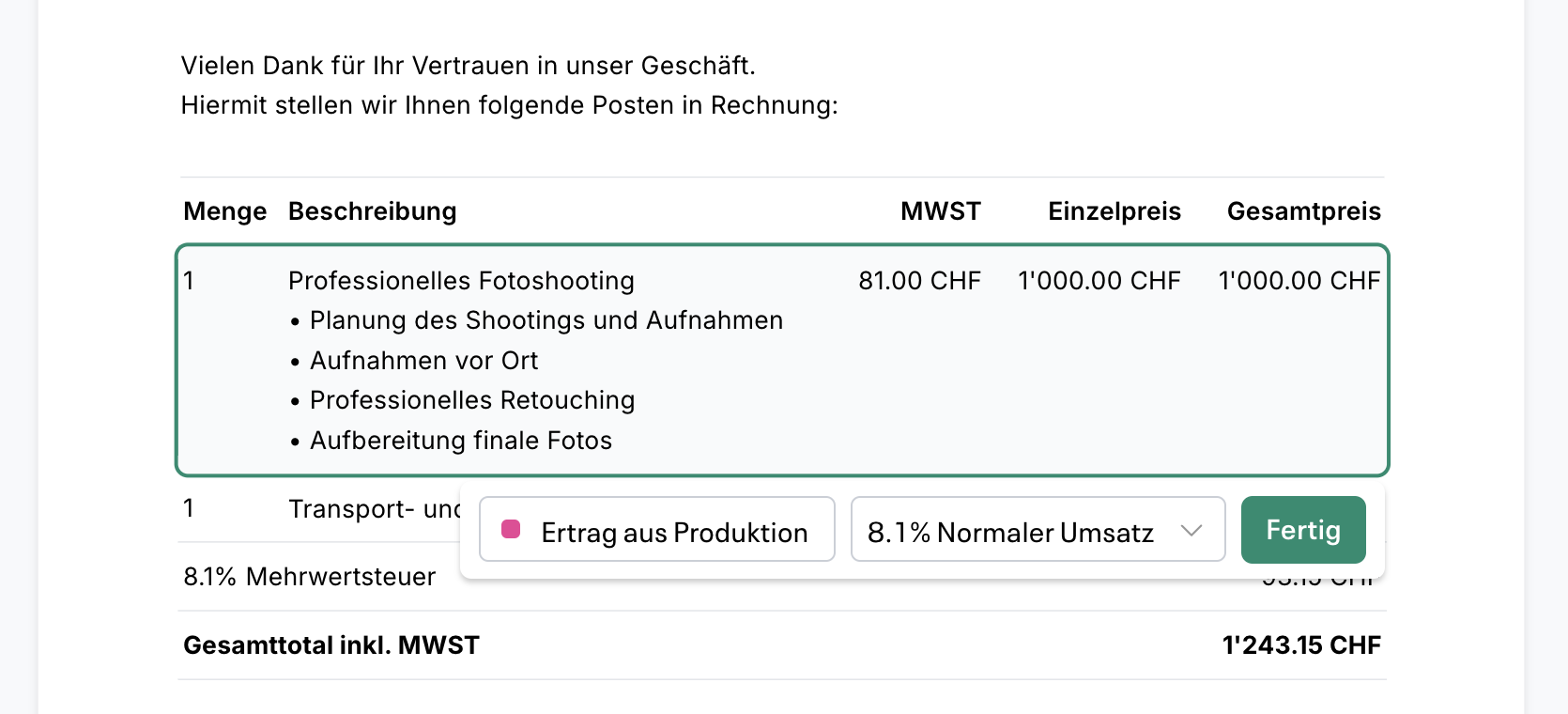 Position in einer Forderung