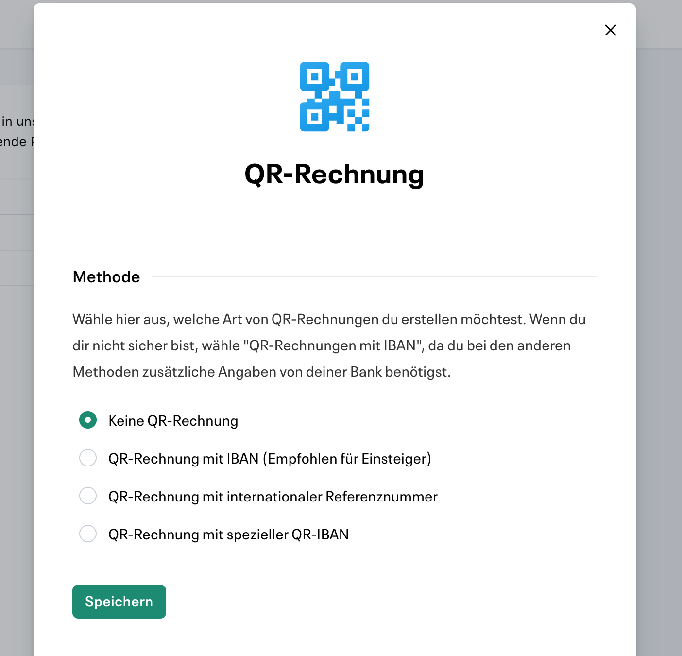 QR-Rechnung-Einrichtungsoptionen
