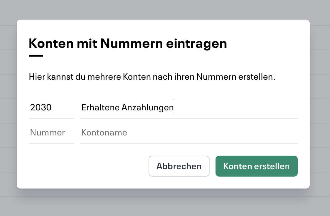 Konto für erhaltene Anzahlungen erstellen