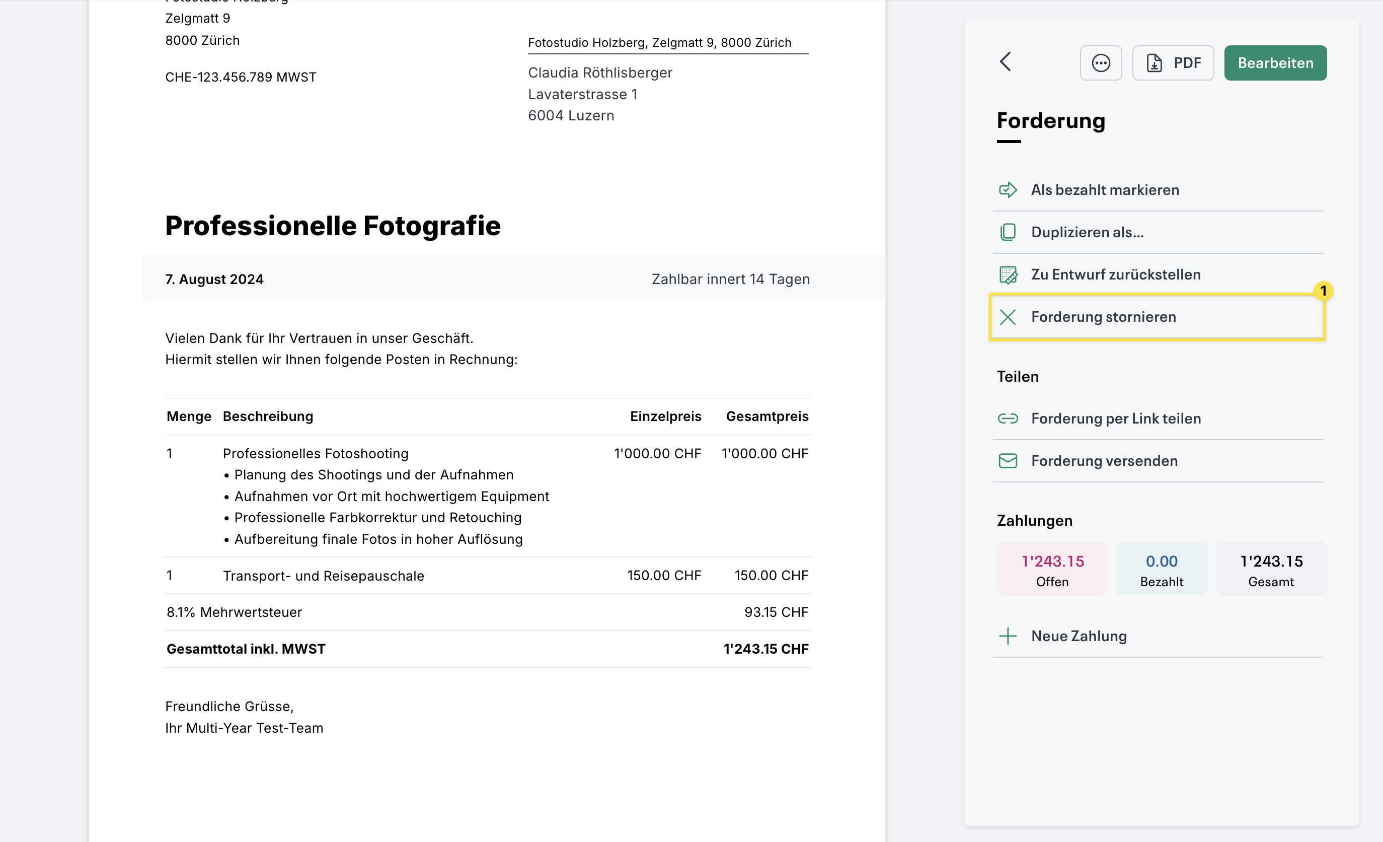 Forderung stornieren