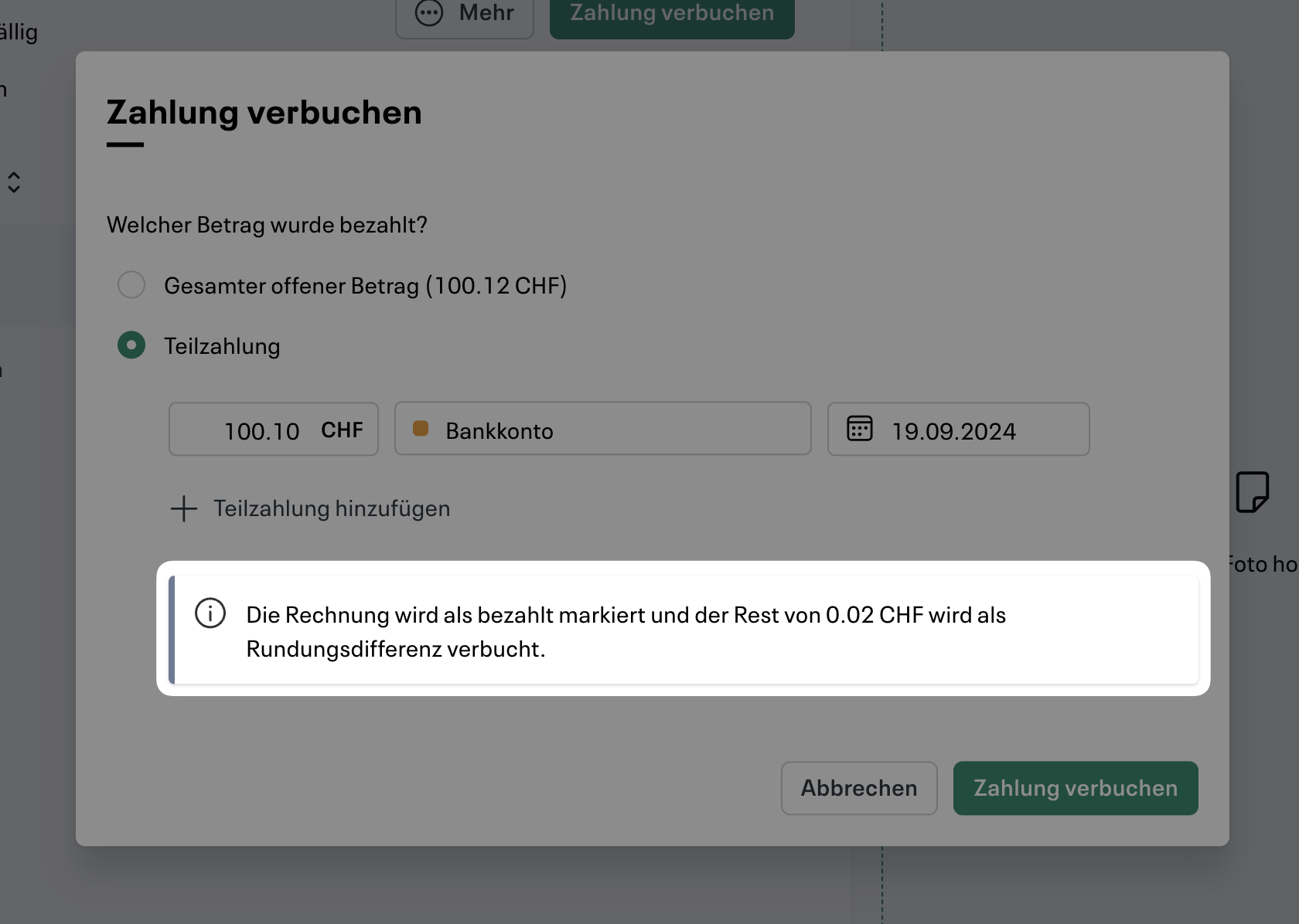 Rundungsdifferenz automatisch verbuchen