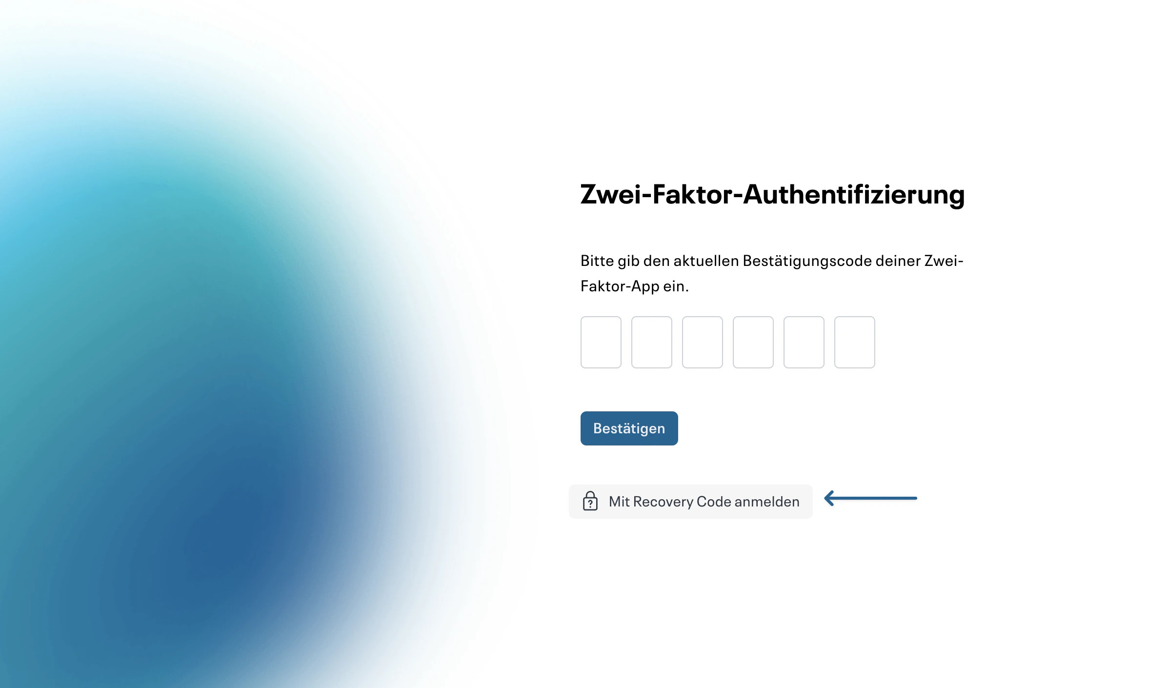 Mit Recovery Code anmelden