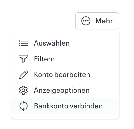 Menü «Mehr» > «Bankkonto verbinden»