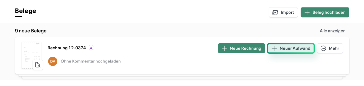 Neue Aufwendung erstellen