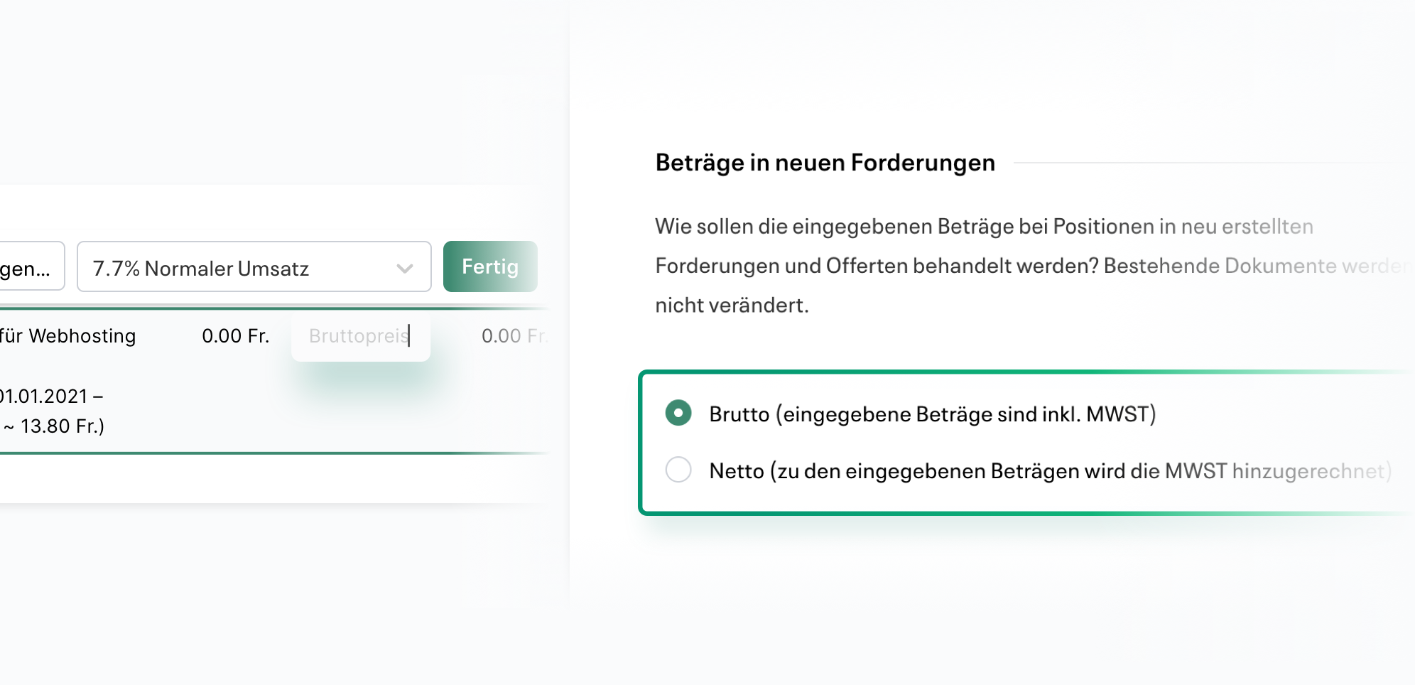 Brutto- und Nettobeträge