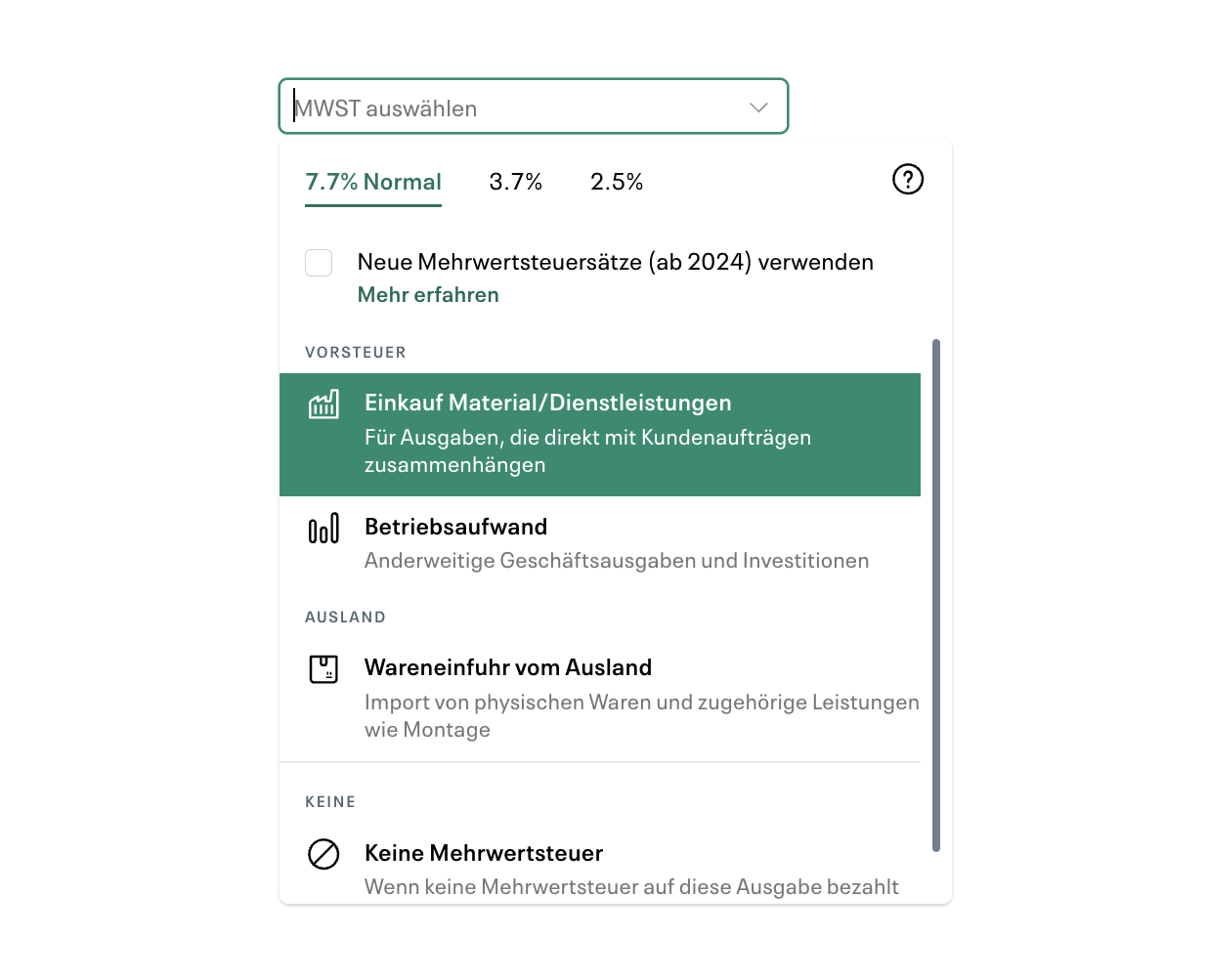 Steuertyp auswählen