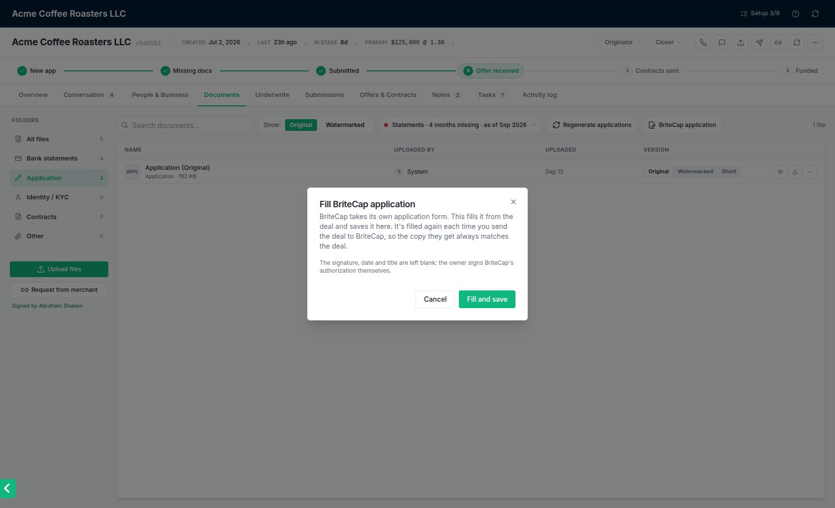 The Fill BriteCap application window with Fill and save.