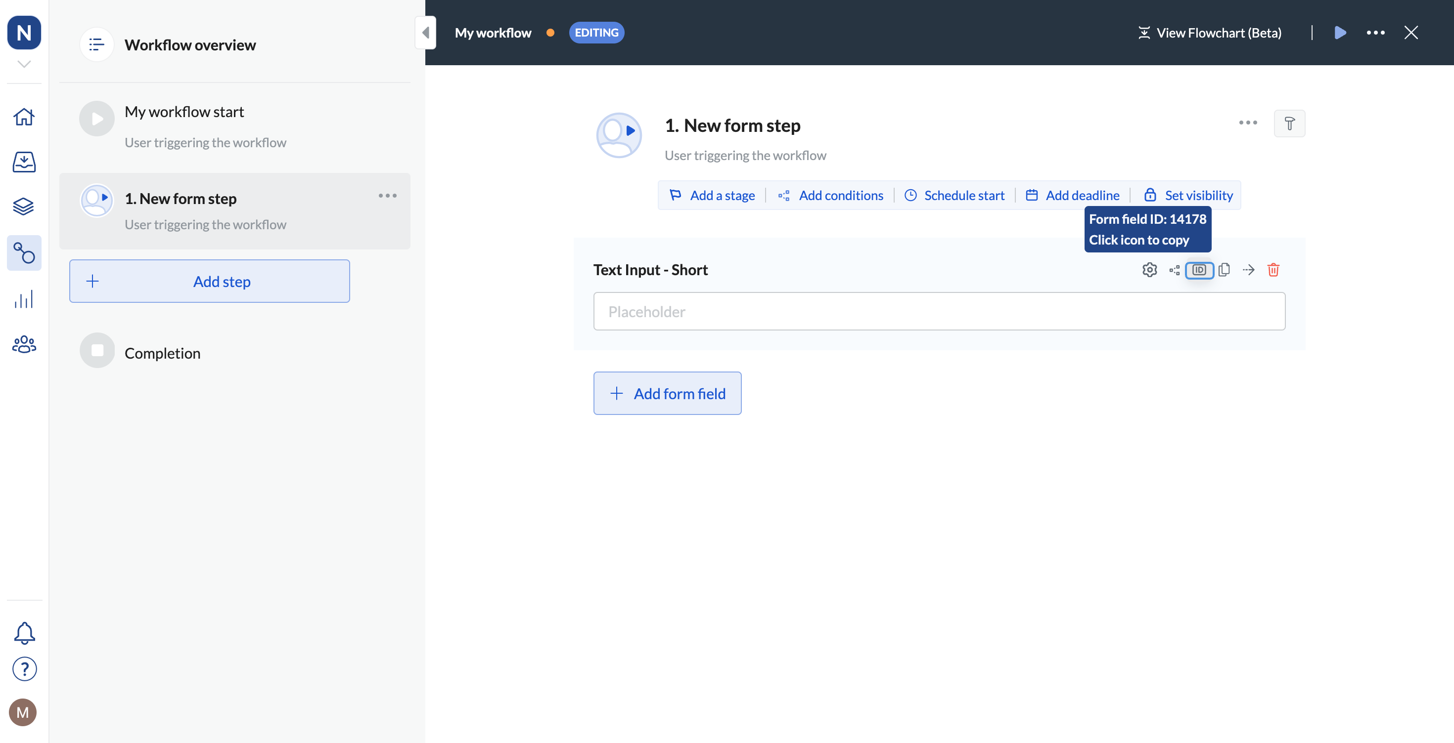 Image of the form field ID on the step setup page