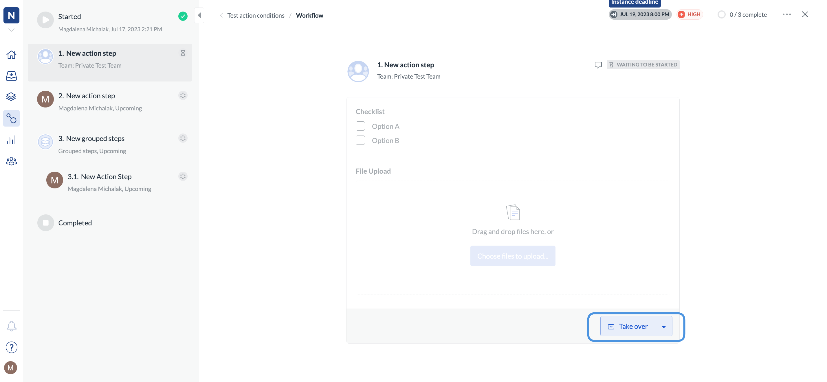 Image of the step with the take over button