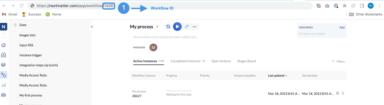 Image of the workflow ID in Next Matter URL
