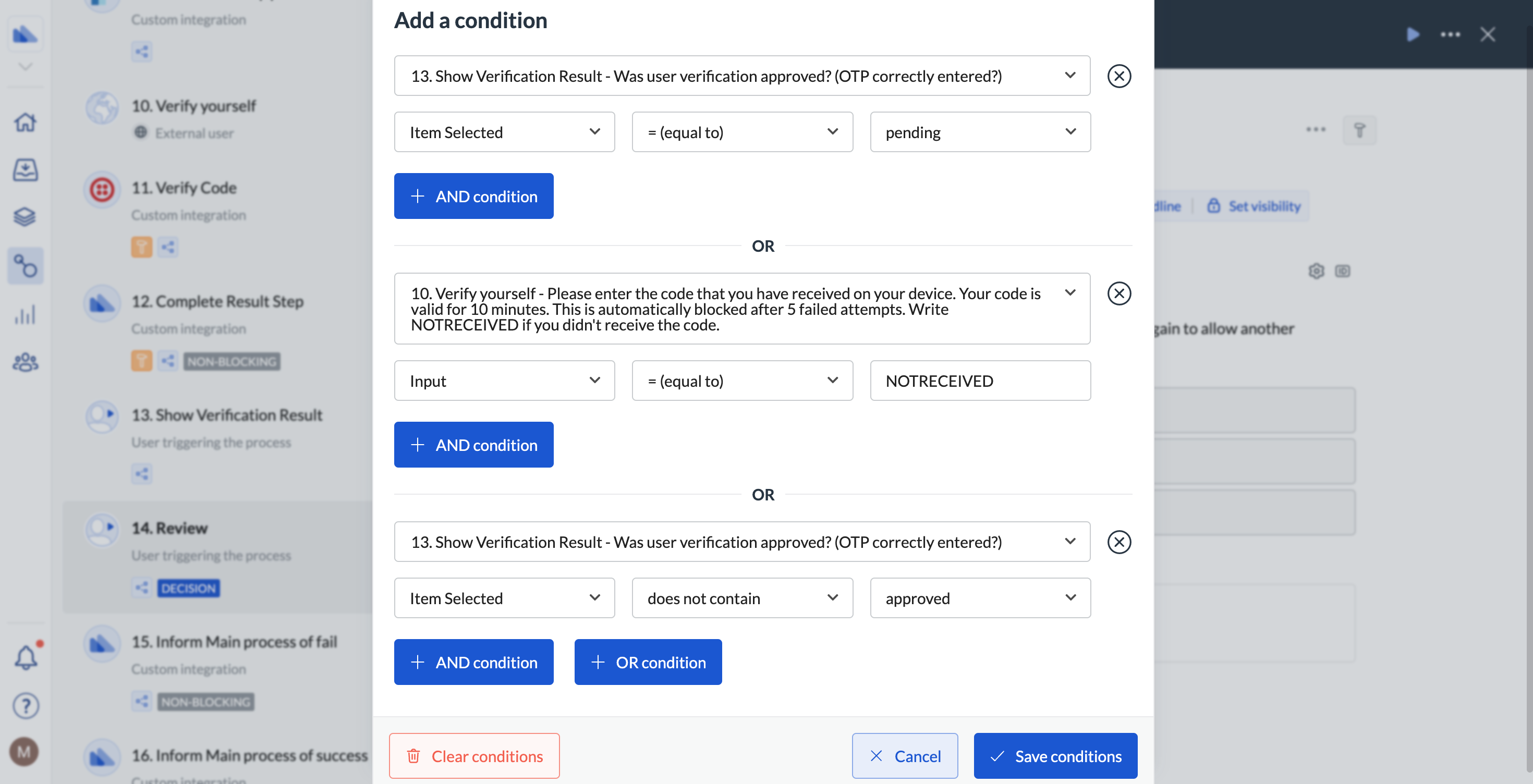 Image of multiple configured conditons