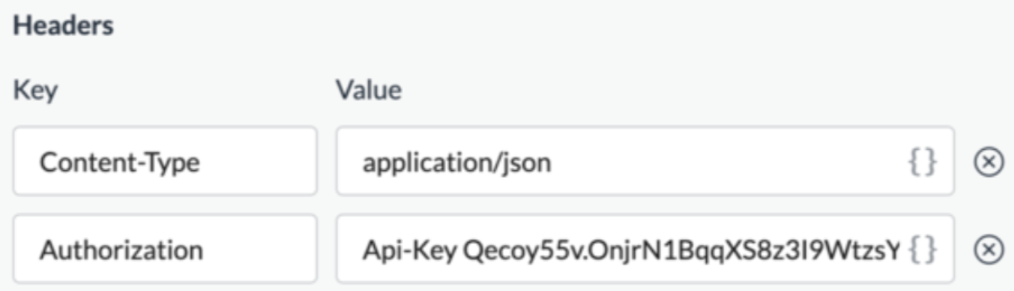 A screenshot of a the filled in API key and content type filled in.