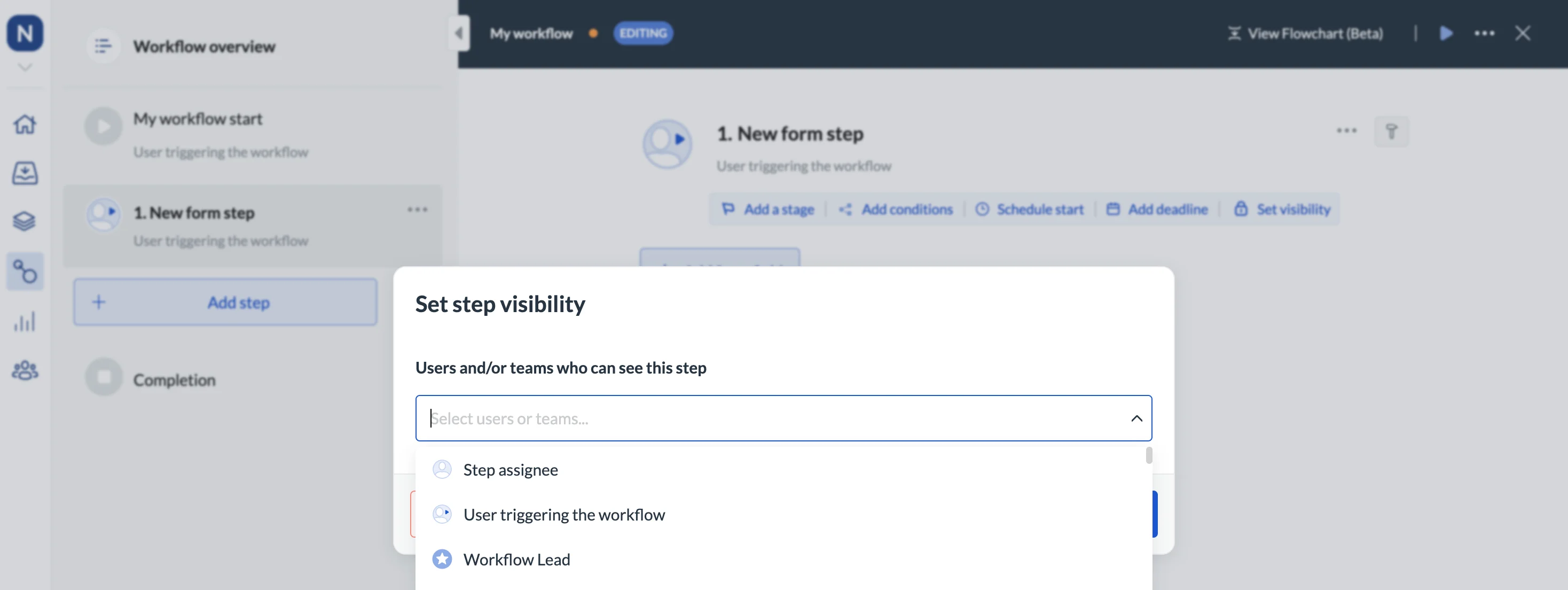 Image of the step visibility pop-up