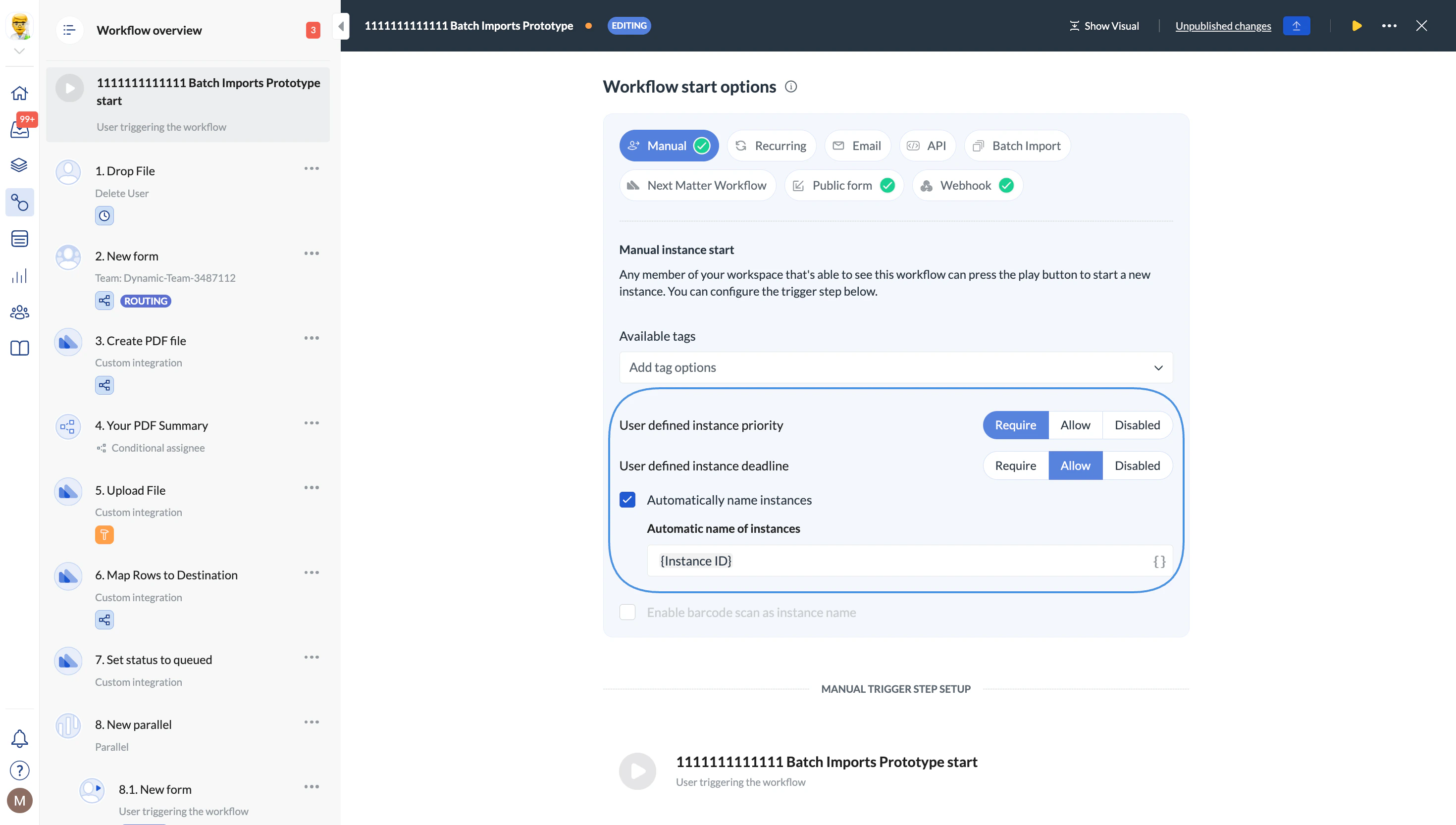 Image showing options to define deadline and instance priority