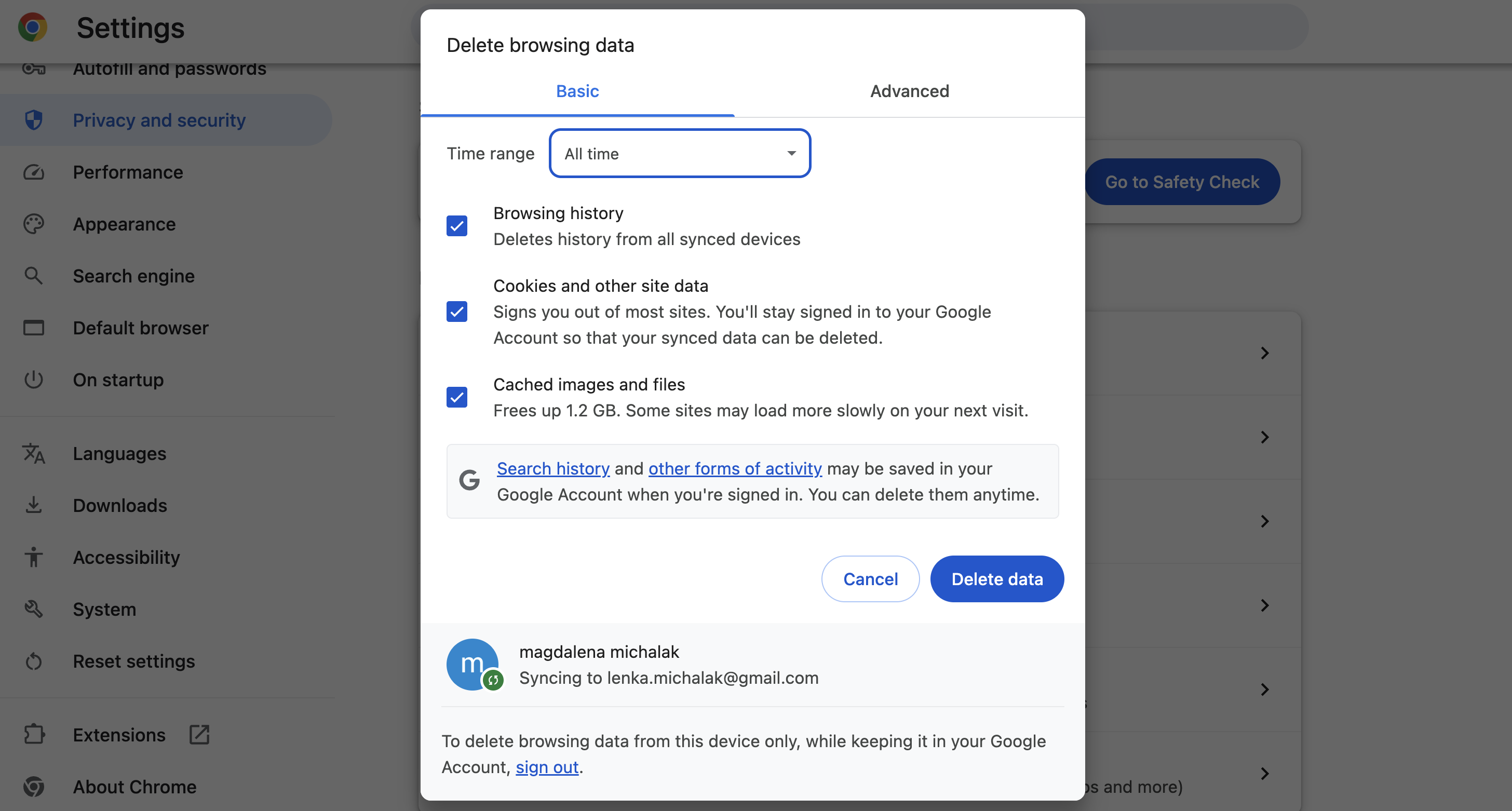 Delete Cache in Chrome