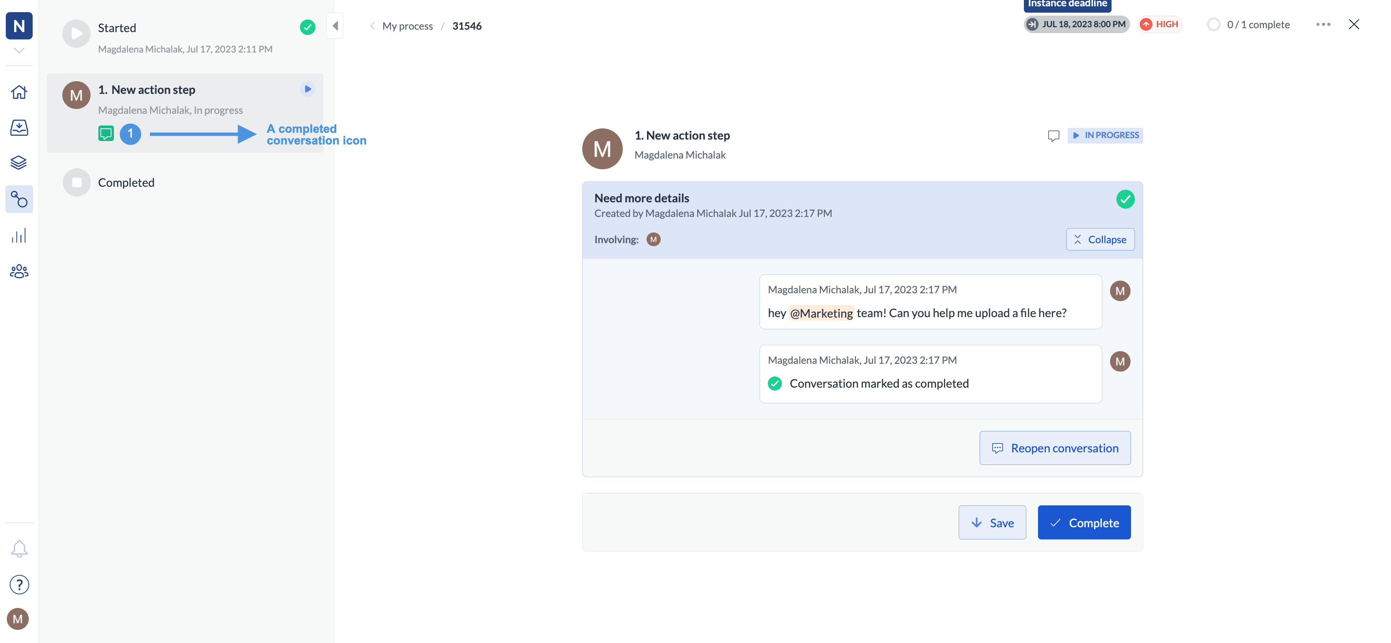 Image of the step with a closed conversation icon