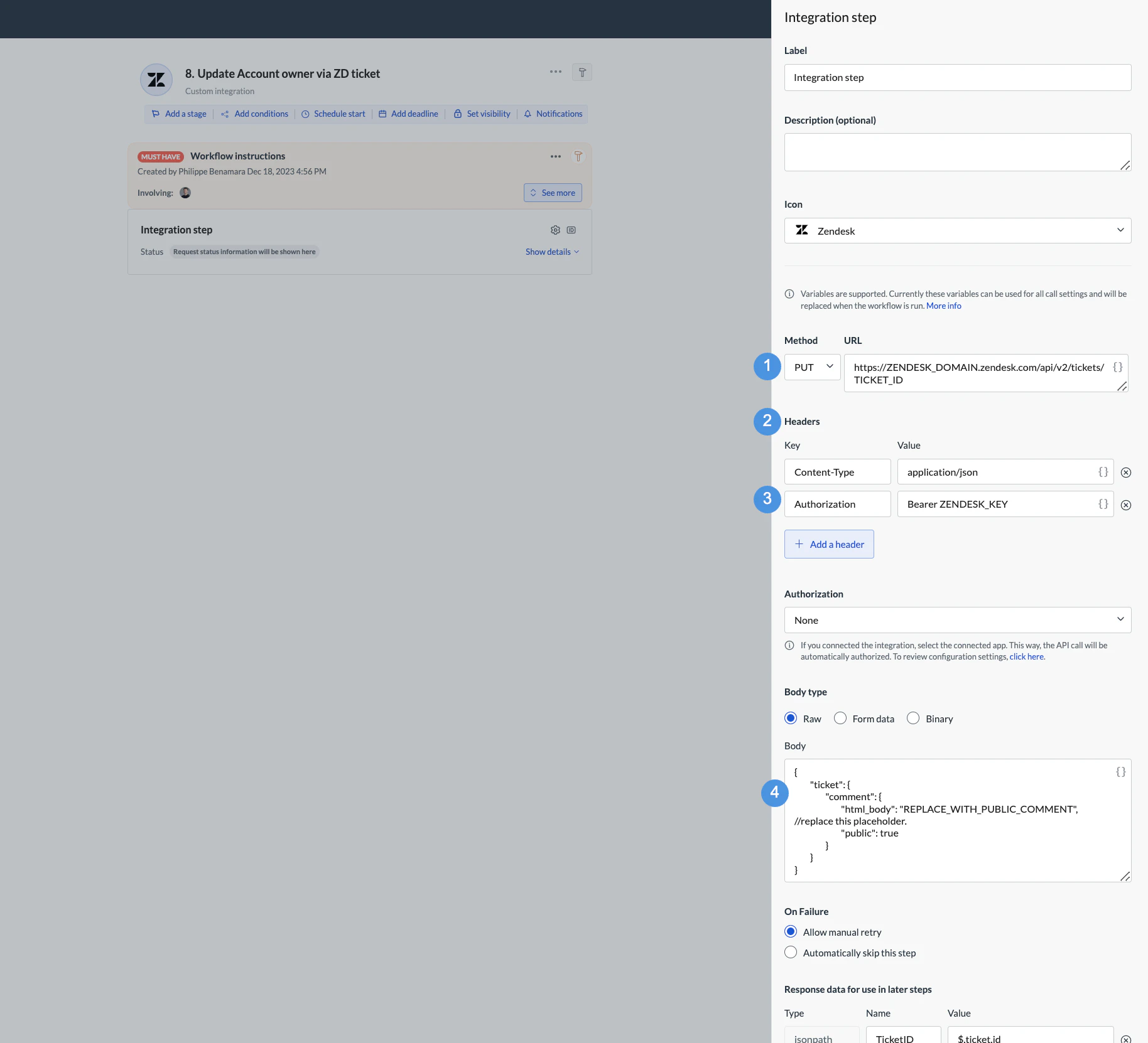 Image showing elements in the Integrations configuration drawer