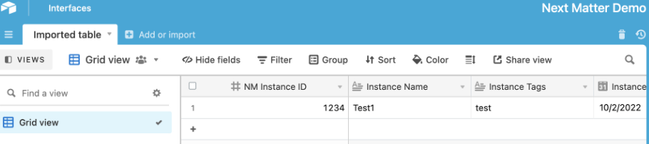 Image of table tab in Airtable