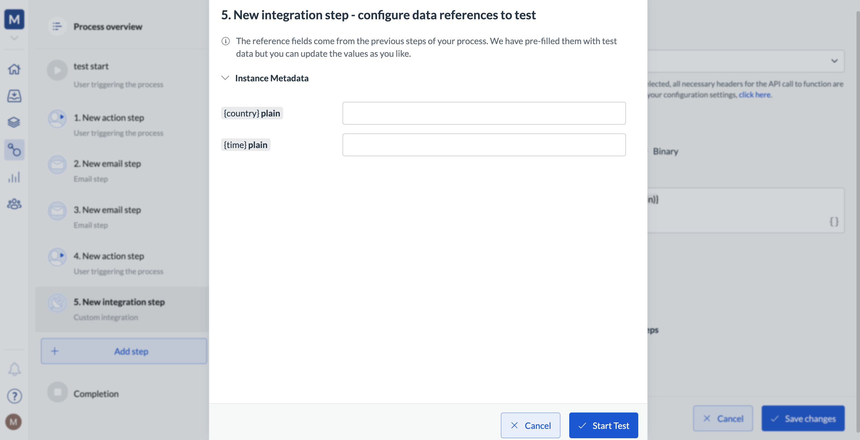 Image of testscreen for integrations