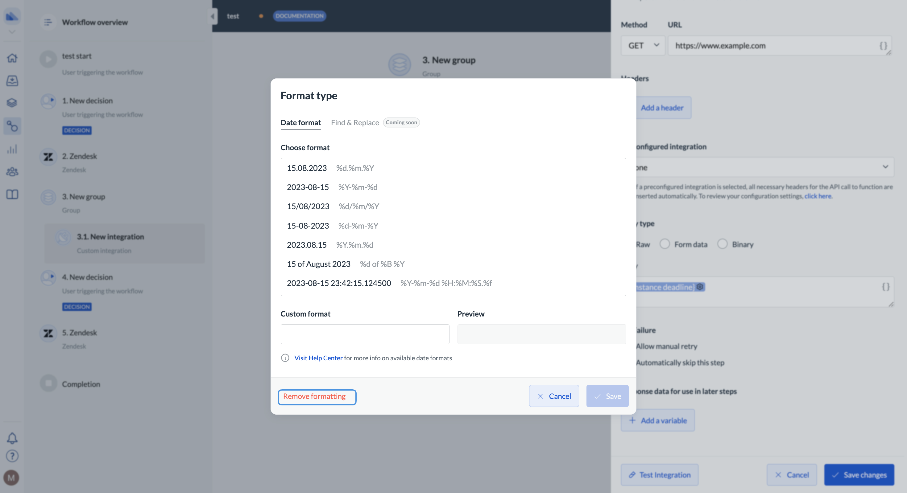 Image of the remove formattong option on the format selector