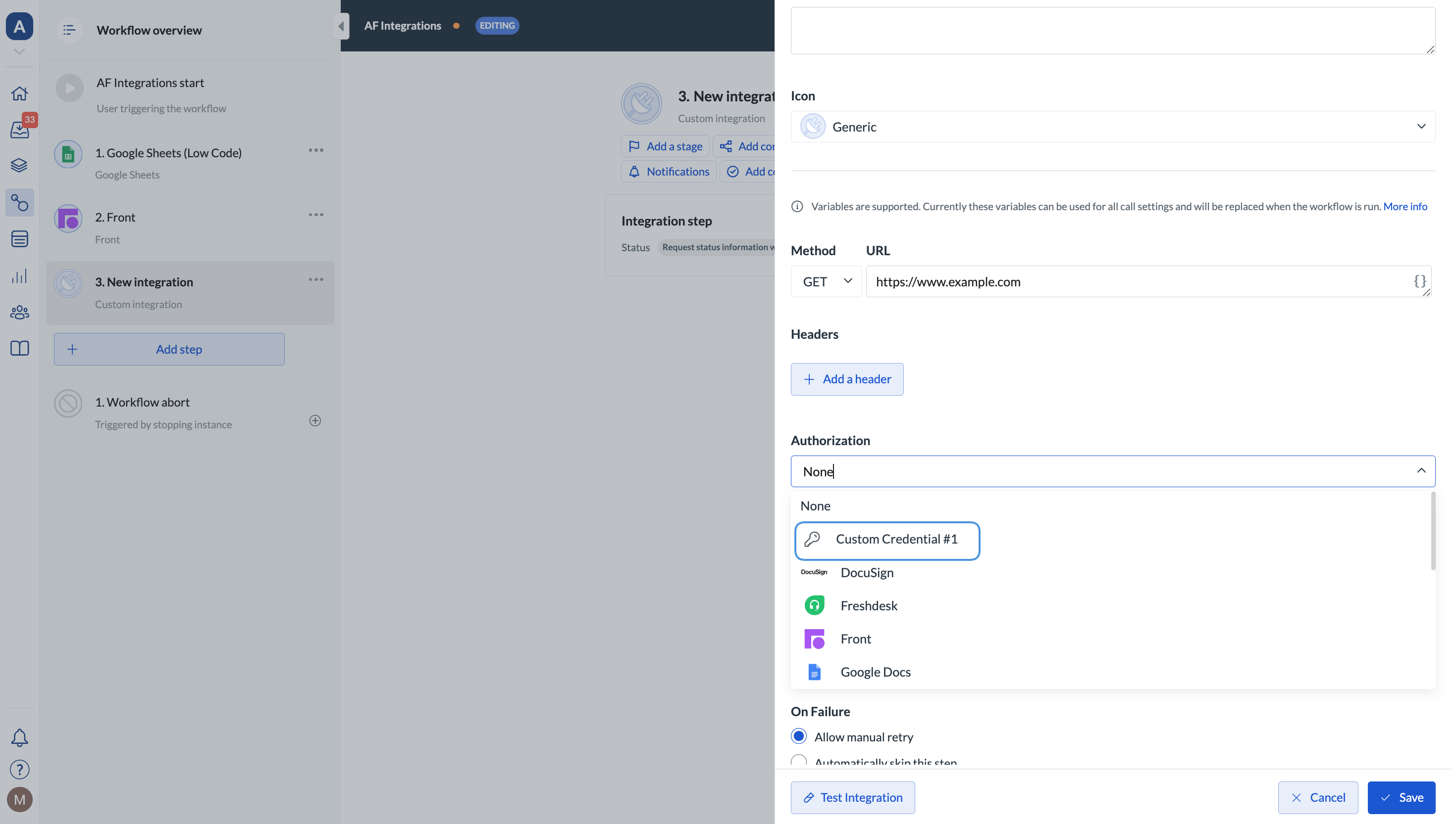 Image of the custom credential picker in step settings