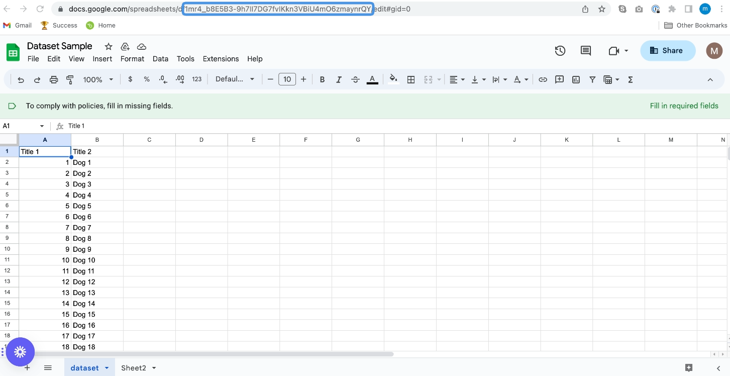Image of the Spreadsheet ID in the URL
