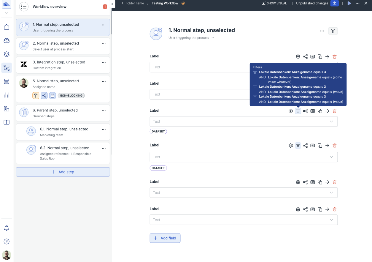 Form with visible Dataset Filter Icon
