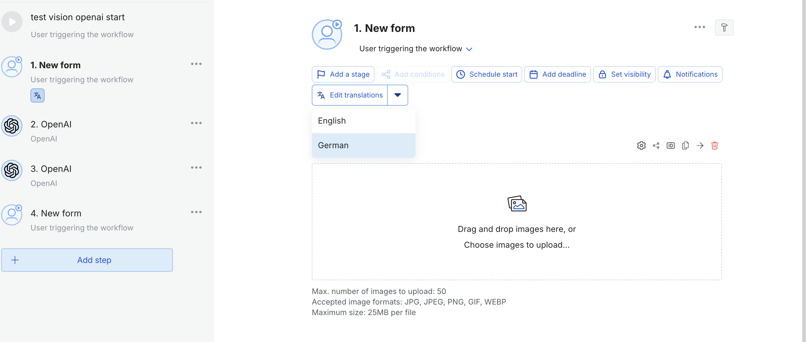 Language selector for multilingual forms