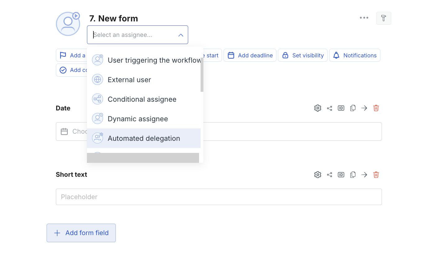 Screenshot of the Assignee Dropdown