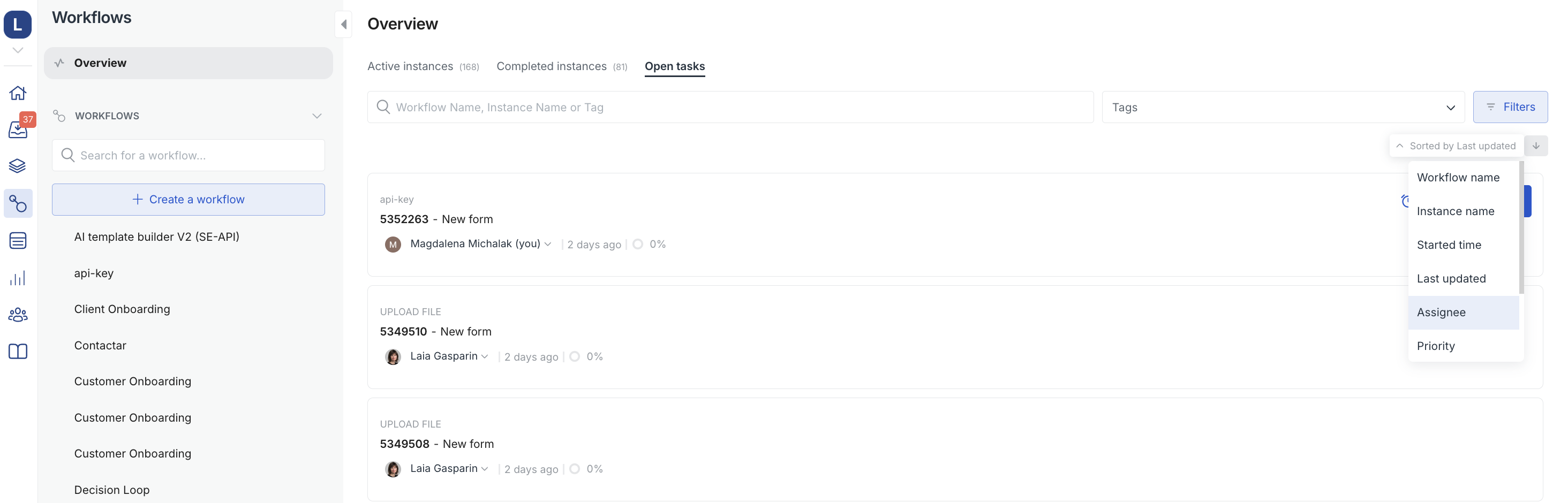 Image of the Assignee Filter