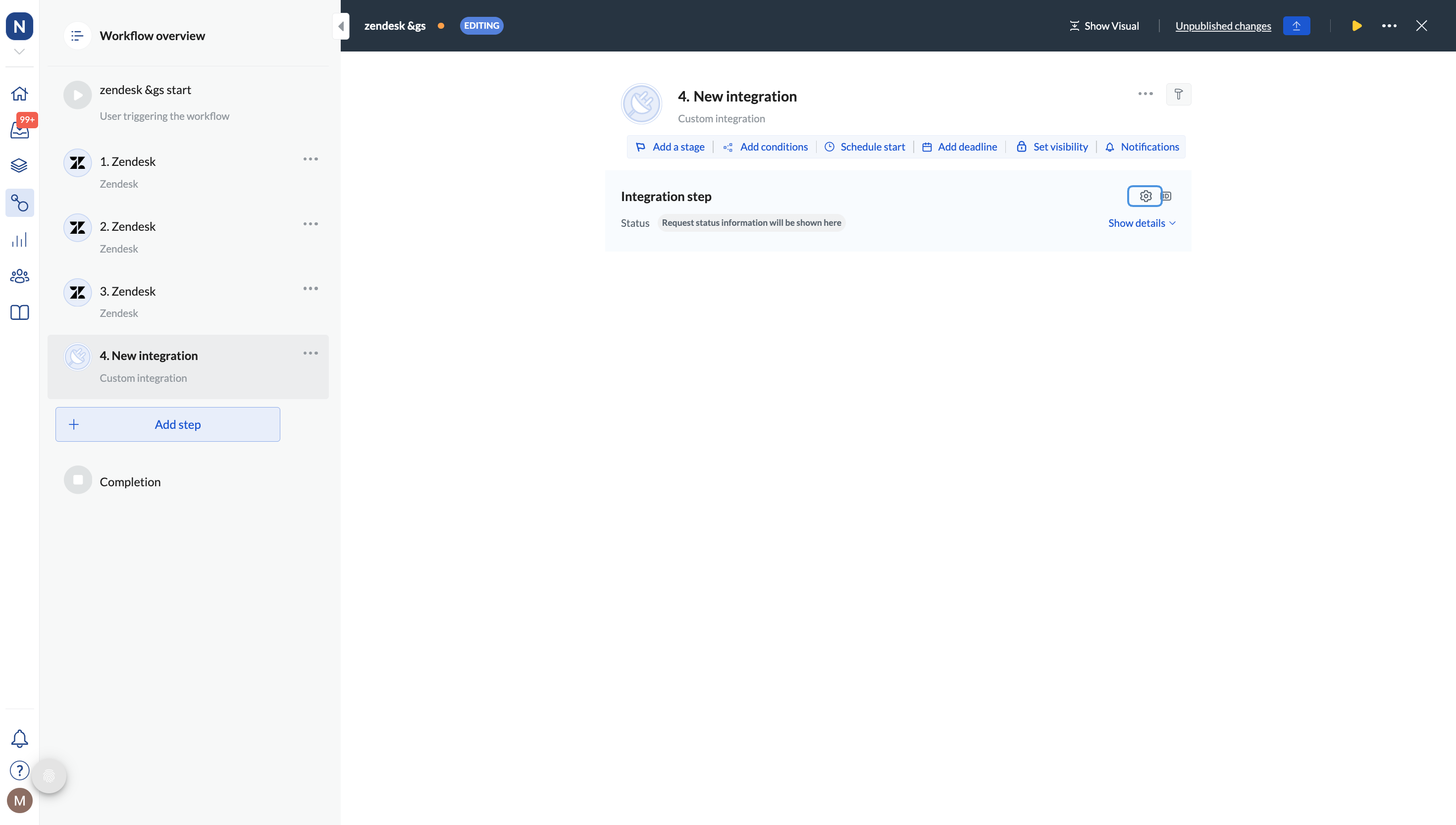 Image showing the cog wheel allowing you to configure an integration