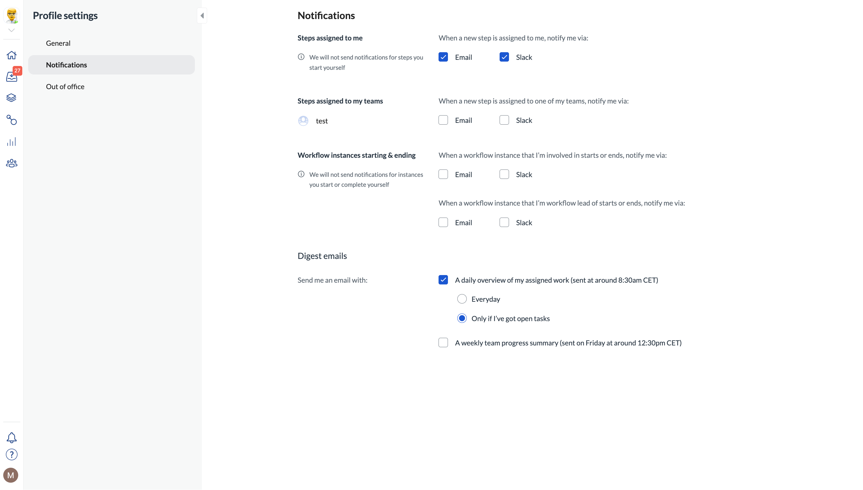 Image of notifications setup in Next Matter