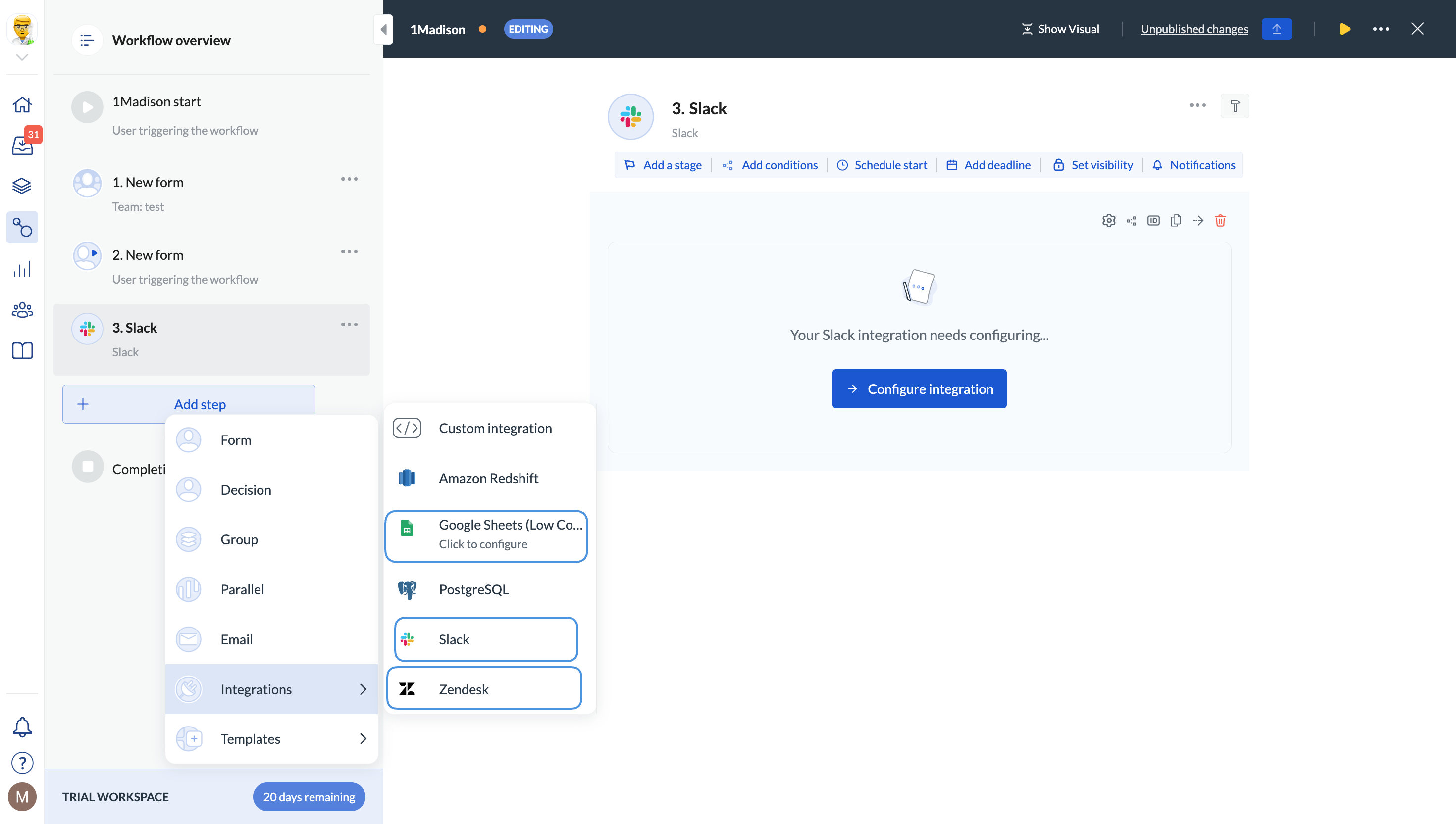 Image showing integrations pop-up with highlighted no-code integrations