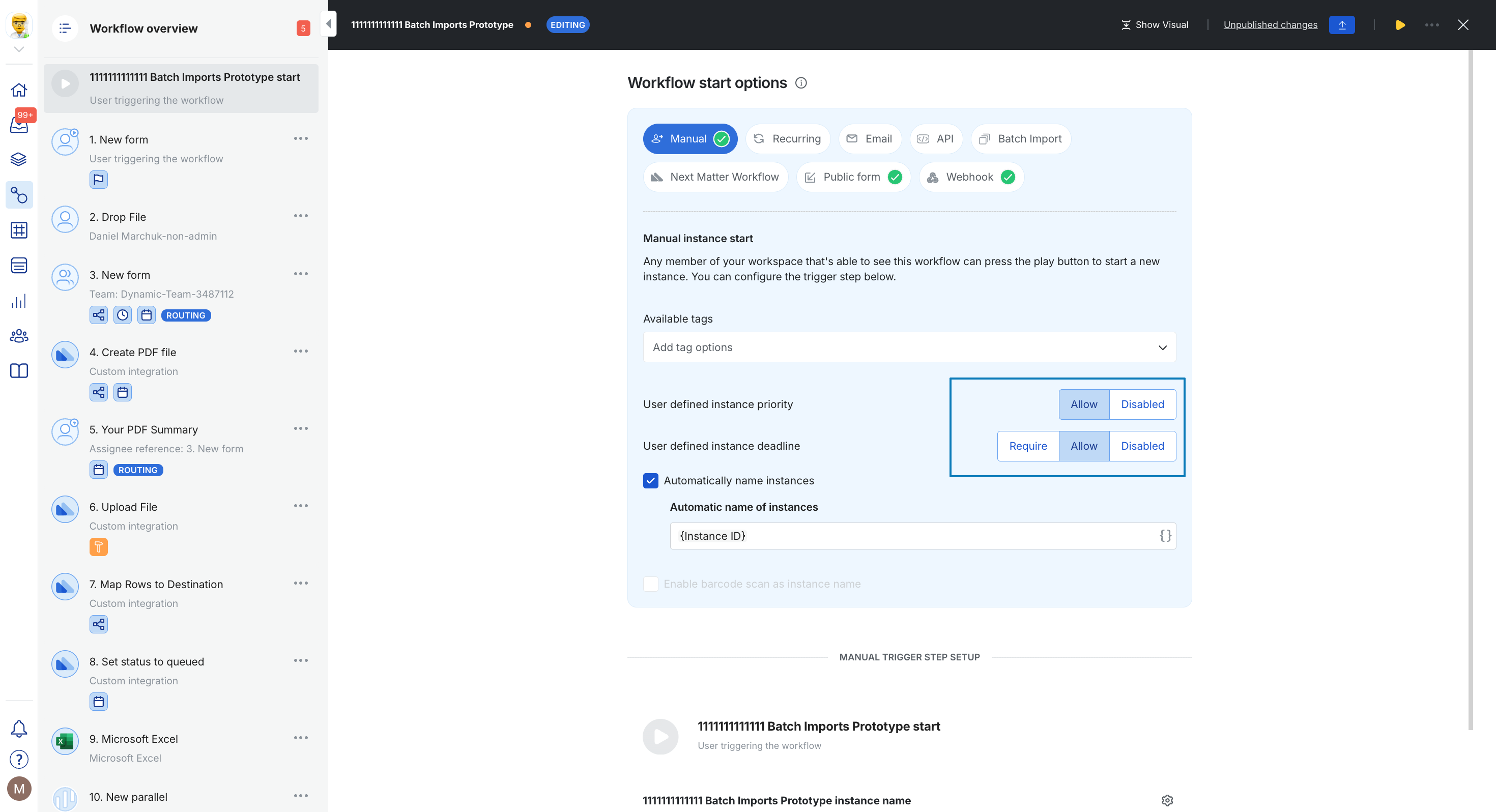 Priority setting in Workflow settings